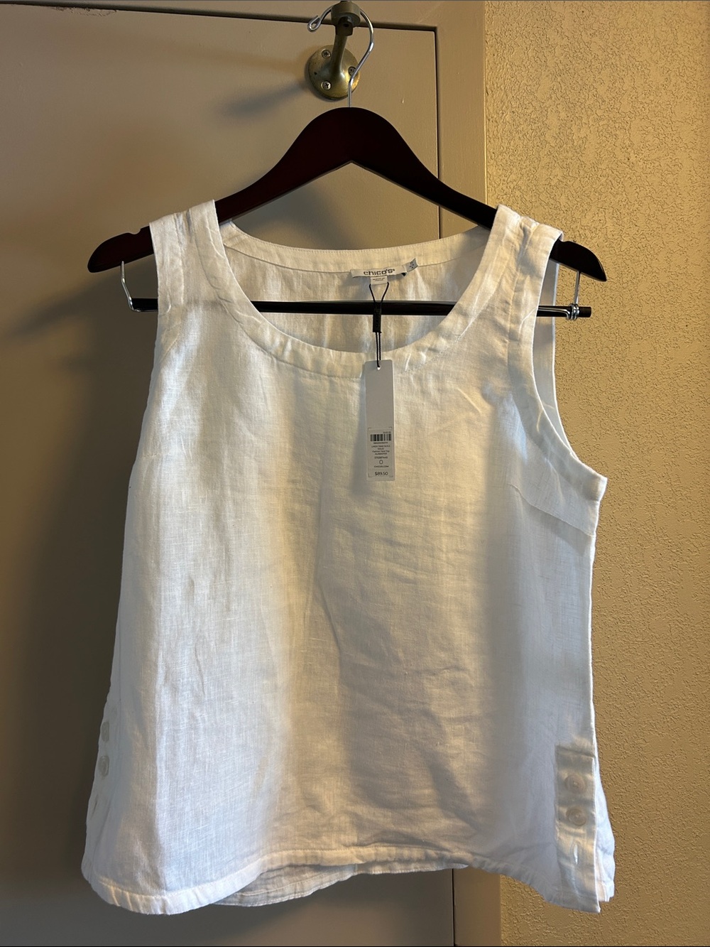 Chico's White Linen Scoop Neck Tank Top